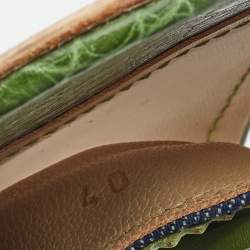 مملوكة مسبقًا Tod's Green/Blue Croc Embossed Leather and Denim Bow Slide Sandals Size 40