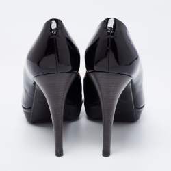 مملوكة مسبقًا حذاء كعب عالي تودز جلد أسود لامع مقدمة مفتوحة مقاس 36.5