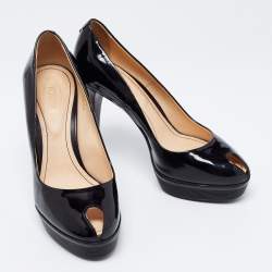 مملوكة مسبقًا حذاء كعب عالي تودز جلد أسود لامع مقدمة مفتوحة مقاس 36.5