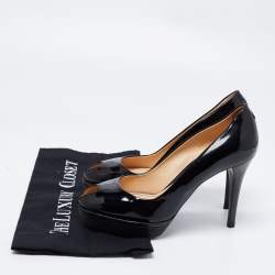 مملوكة مسبقًا حذاء كعب عالي تودز جلد أسود لامع مقدمة مفتوحة مقاس 36.5