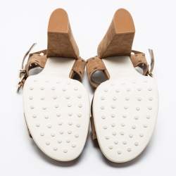 مملوكة مسبقًا صندل تودز سويدي مخرم بني كعب مربع سميك مقاس 40