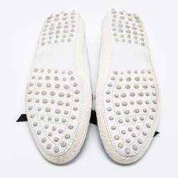Pre Owned Tod's White/Black Leather and Suede Lace-Up Gommino Espadrille Loafers Size 39.5
