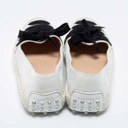 Pre Owned Tod's White/Black Leather and Suede Lace-Up Gommino Espadrille Loafers Size 39.5