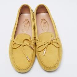 Pre Owned Tod's Yellow Suede Bow Loafers Size 38
