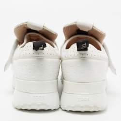 Pre Owned Tod's White Fabric And Leather Low Top Sneakers Size 40.5