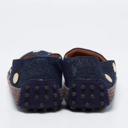 Tod's Navy Blue Denim Studded Espadrille Flats Size 36.5