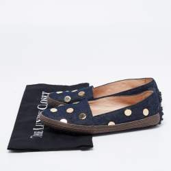 Tod's Navy Blue Denim Studded Espadrille Flats Size 36.5