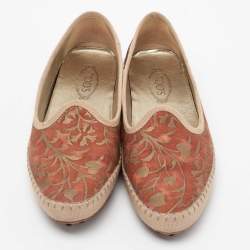 Pre Owned حذاء سموكينغ سليبرز تودز غومينو كانفاس مطبوع مورد برتقالي مقاس 37