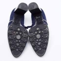 Pre Owned حذاء بوت للكاحل تودز ويبسليتش جلد لامع وسويدي أزرق كحلي/أسود مزين مقاس 39