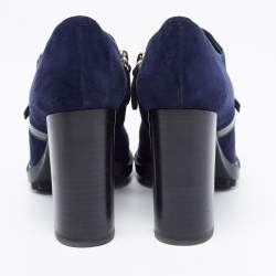 Pre Owned حذاء بوت للكاحل تودز ويبسليتش جلد لامع وسويدي أزرق كحلي/أسود مزين مقاس 39