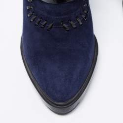 Pre Owned حذاء بوت للك احل تودز ويبسليتش جلد لامع وسويدي أزرق كحلي/أسود مزين مقاس 39