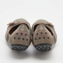 Pre Owned Tod's Taupe /Grey Leather and Suede Scrunch Ballet Flats Size 38.5