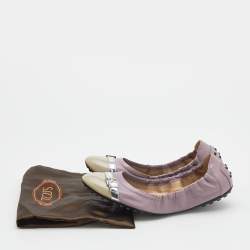 Pre Owned Tod's Multicolor Leather and Patent Leather Scrunch Ballet Flats Size 38.5