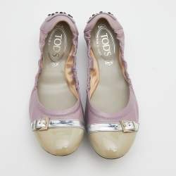 Pre Owned Tod's Multicolor Leather and Patent Leather Scrunch Ballet Flats Size 38.5