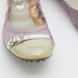 Pre Owned Tod's Multicolor Leather and Patent Leather Scrunch Ballet Flats Size 38.5