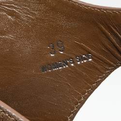 مملوكة مسبقًا صندل تودز سويدي وجلد بني برباط فتحة كعب مقاس 39