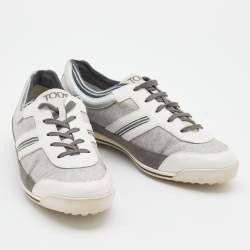 Tod's Multicolor Fabric/Leather, and Suede Low Top Sneakers Size 38.5