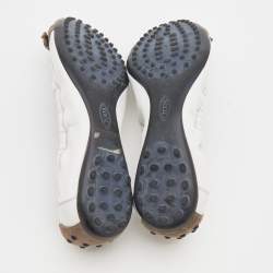 Pre Owned Tod's White/Beige Leather and Textured Patent Scrunch Ballet  Flats Size 38.5