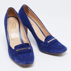 Pre Owned Tod's Blue Suede Loafer Pumps Size 38.5