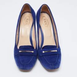 Pre Owned Tod's Blue Suede Loafer Pumps Size 38.5