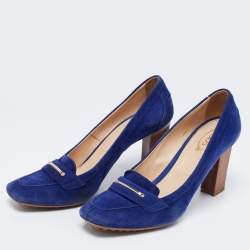 Pre Owned Tod's Blue Suede Loafer Pumps Size 38.5
