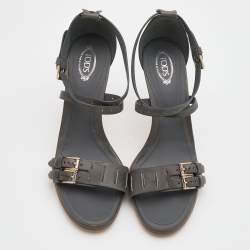 ممل وكة مسبقًا Tod's Grey Leather Buckle Detail Ankle Strap Sandals Size 39