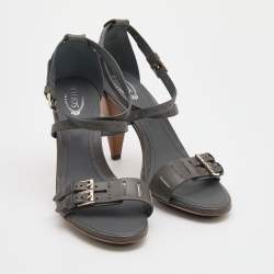 مملوكة مسبقًا Tod's Grey Leather Buckle Detail Ankle Strap Sandals Size 39