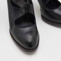 Pre Owned Tod's Black Leather Cross Strap Pumps Size 37.5