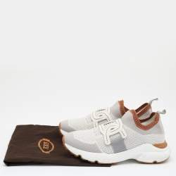 Pre Owned Tod's White/Grey Knit Fabric Catena Sneakers Size 38.5