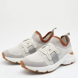 Pre Owned Tod's White/Grey Knit Fabric Catena Sneakers Size 38.5