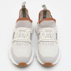 Pre Owned Tod's White/Grey Knit Fabric Catena Sneakers Size 38.5