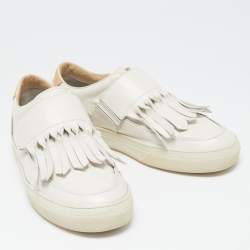 Pre Owned Tod's White Leather Fringe Detail Slip On Sneakers Size 39.5
