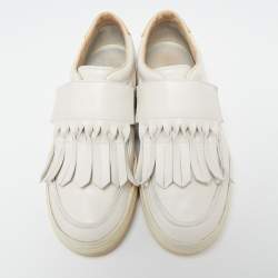 Pre Owned Tod's White Leather Fringe Detail Slip On Sneakers Size 39.5