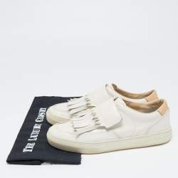 Pre Owned Tod's White Leather Fringe Detail Slip On Sneakers Size 39.5