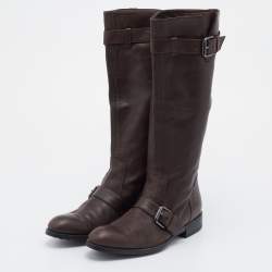 مملوكة مسبقًا Tod's Brown Leather Calf Length Boots Size 38