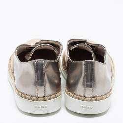 Pre Owned Tod's Silver and Beige Patent and  Leather Francesina Slip On Espadrille Sneakers Size 35.5