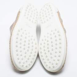 Pre Owned Tod's Silver and Beige Patent and  Leather Francesina Slip On Espadrille Sneakers Size 35.5