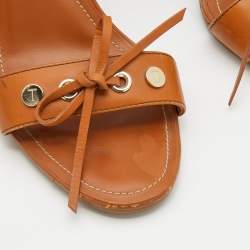 Pre Owned Tod's Brown Leather Bow Ankle Strap Wedge Sandals Size 38