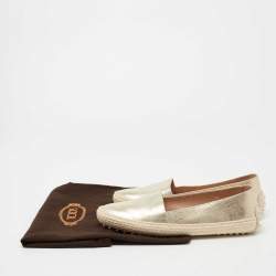 مملوكة مسبقًا Tod's Metallic Gold Leather Espadrille Loafers Size 36