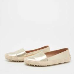 مملوكة مسبقًا Tod's Metallic Gold Leather Espadrille Loafers Size 36