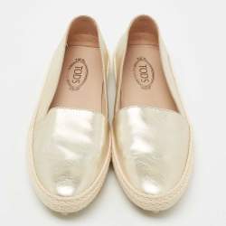 مملوكة مسبقًا Tod's Metallic Gold Leather Espadrille Loafers Size 36