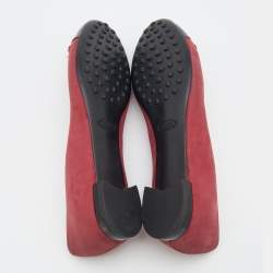 Tod's Crimson Red/Blue Leather And Patent Leather Cap Toe Buckle Ballet Flats Size 37