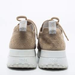 Pre Owned Tod's Beige Perforated Suede Fondo Sportivo Low-Top Sneakers Size 39