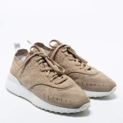 Pre Owned Tod's Beige Perforated Suede Fondo Sportivo Low-Top Sneakers Size 39