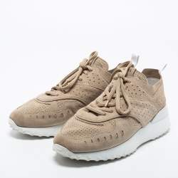 Pre Owned Tod's Beige Perforated Suede Fondo Sportivo Low-Top Sneakers Size 39
