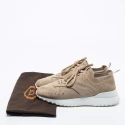 Pre Owned Tod's Beige Perforated Suede Fondo Sportivo Low-Top Sneakers Size 39