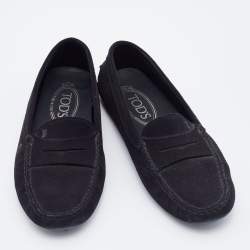 Tod's Black Suede Penny Slip On Loafers Size 36