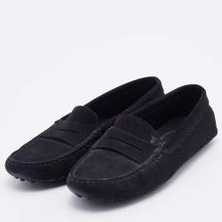 Tod's Black Suede Penny Slip On Loafers Size 36