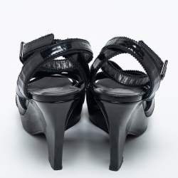 Pre Owned Tod's Black Patent Leather Strappy Platform Sandals Size 38