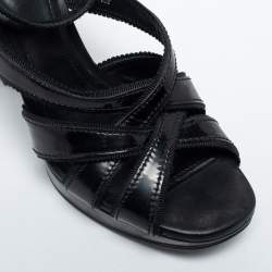Pre Owned Tod's Black Patent Leather Strappy Platform Sandals Size 38